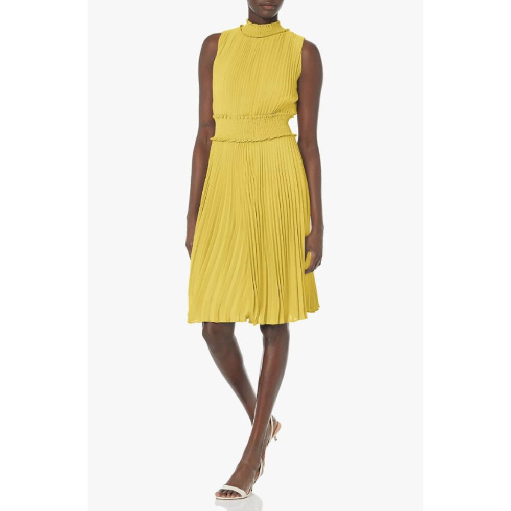 Nanette Lepore Pleated Smocked High Neck Sleeveless Lined Pullover Dress Sz 6